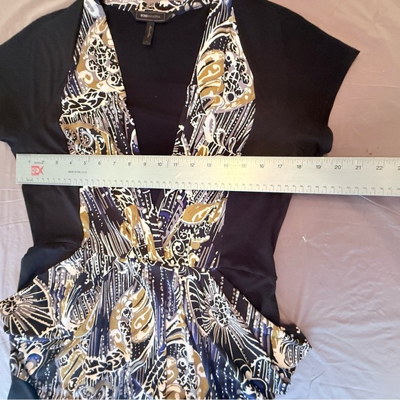 BCBGMaxAzria Short Sleeve V-neck Jersey Draped Black Midi Dress Size Large - Picture 11 of 11